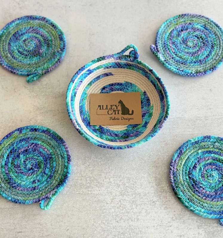 Mermaid Coasters and Rope Bowl- five piece set