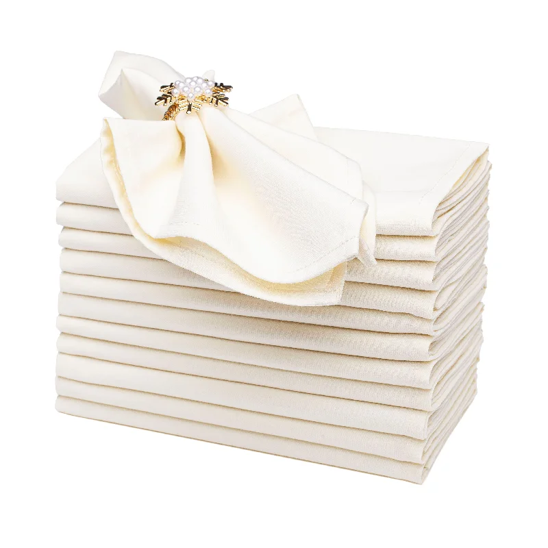 Gala Houseware Spun Polyester Dinner Napkins 18 x 18 inch - Ivory 12 Pack Solid Washable Cloth Napkins - Ideal for Events, Wedding, Party, Commercial and Home Use.