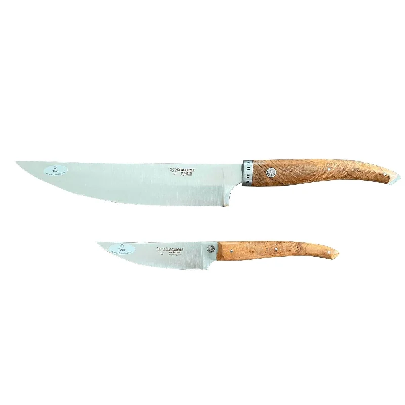 Laguiole en Aubrac Handcrafted 2-Piece Kitchen Knife Set with Teak Wood Handles