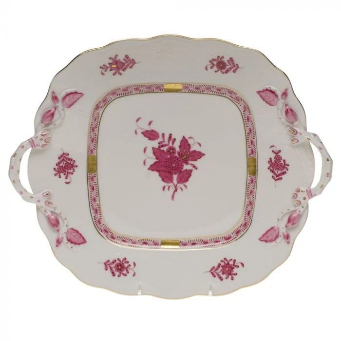 Chinese Bouquet Square Cake Plate w/ Handles