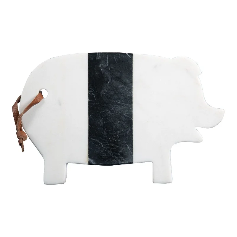 Foreside Home & Garden White Marble Pig Shaped Kitchen Serving Cutting Board