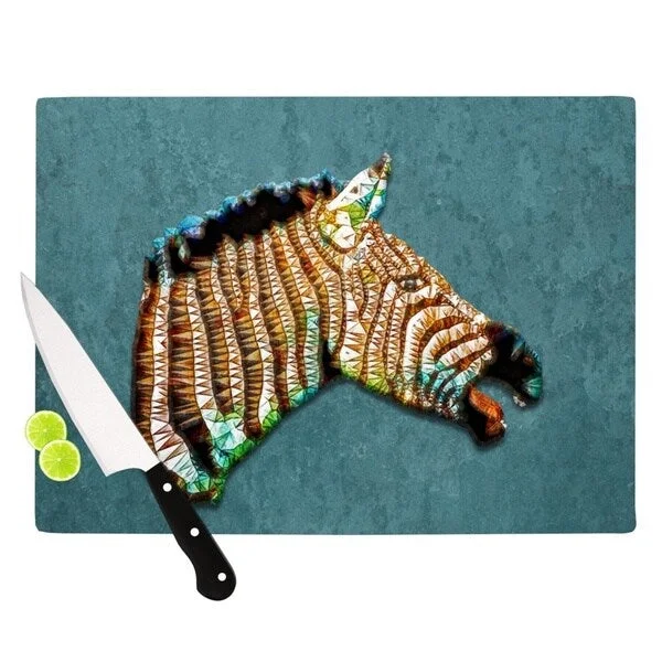 Kess InHouse Ancello "Laughing Zebra" Teal Cutting Board