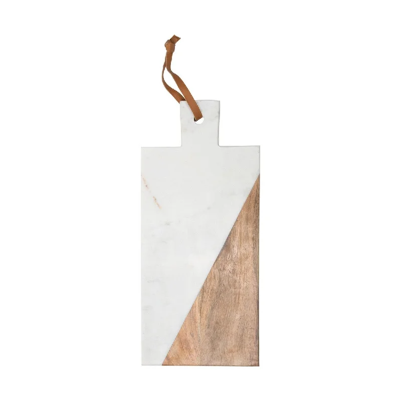 Foreside Home & Garden Large Rectangle White Marble and Wood Kitchen Serving Cutting Board - 8x18x0.5