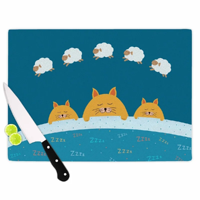 KESS InHouse Cristina Bianco Design 'Sleeping Cats Zzzz' Teal Animals Cutting Board