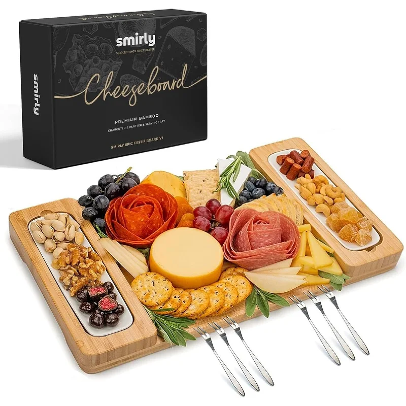 Cheese Boards Gift Set with Stainless Steel Knives, Slates and Bowls. Housewarming Gift