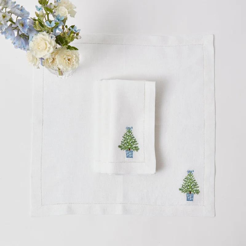 White Embroidered Christmas Tree Napkins (Set of 4)