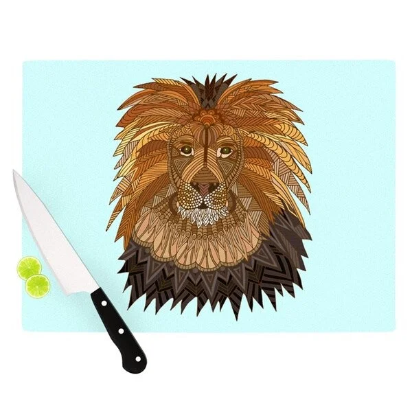 Kess InHouse Art Love Passion "Lion" Blue Brown Cutting Board