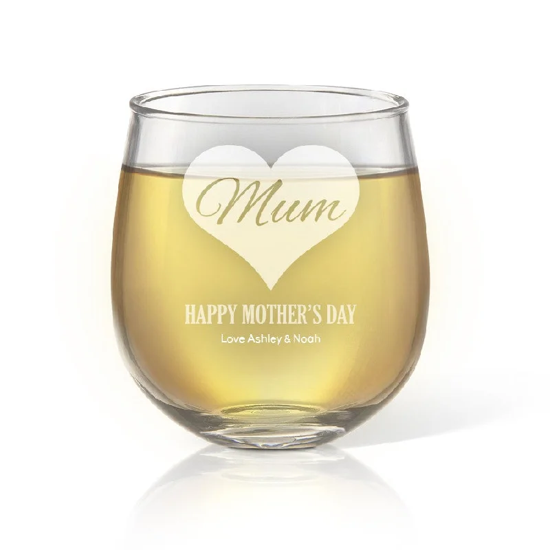 Mum in Heart Stemless Wine Glass