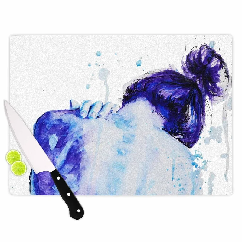 KESS InHouse Cecibd 'Blue' Aqua Watercolor Cutting Board