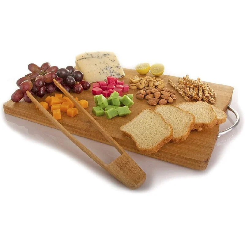 Organic Bamboo Cheese Board, Cutting Board With Stainless Steel Handle