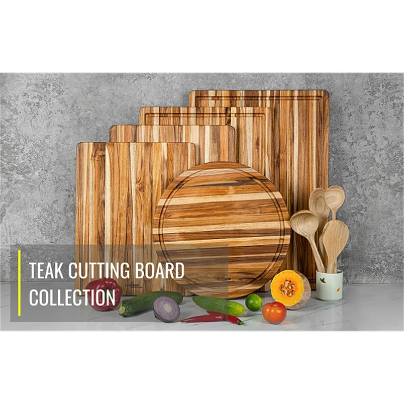 5 Pcs Cutting Chopping Board 24in. Durable Teak Wood with Juice Groove