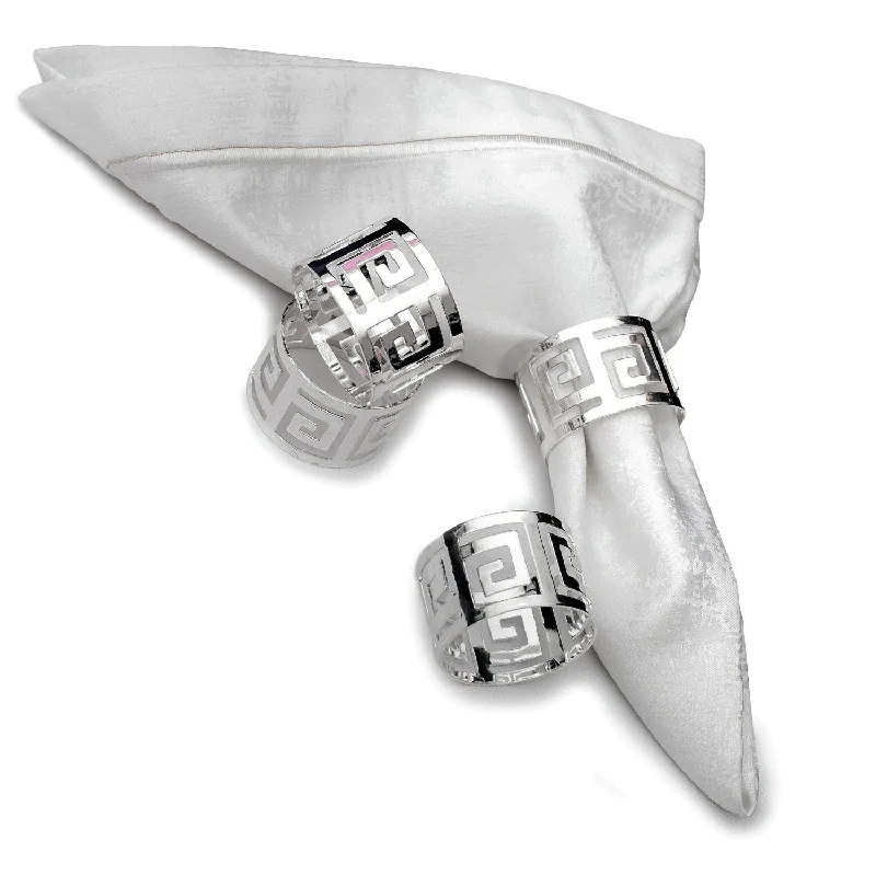 SALE Silver Meandros Pattern Napkin Rings Set of 4