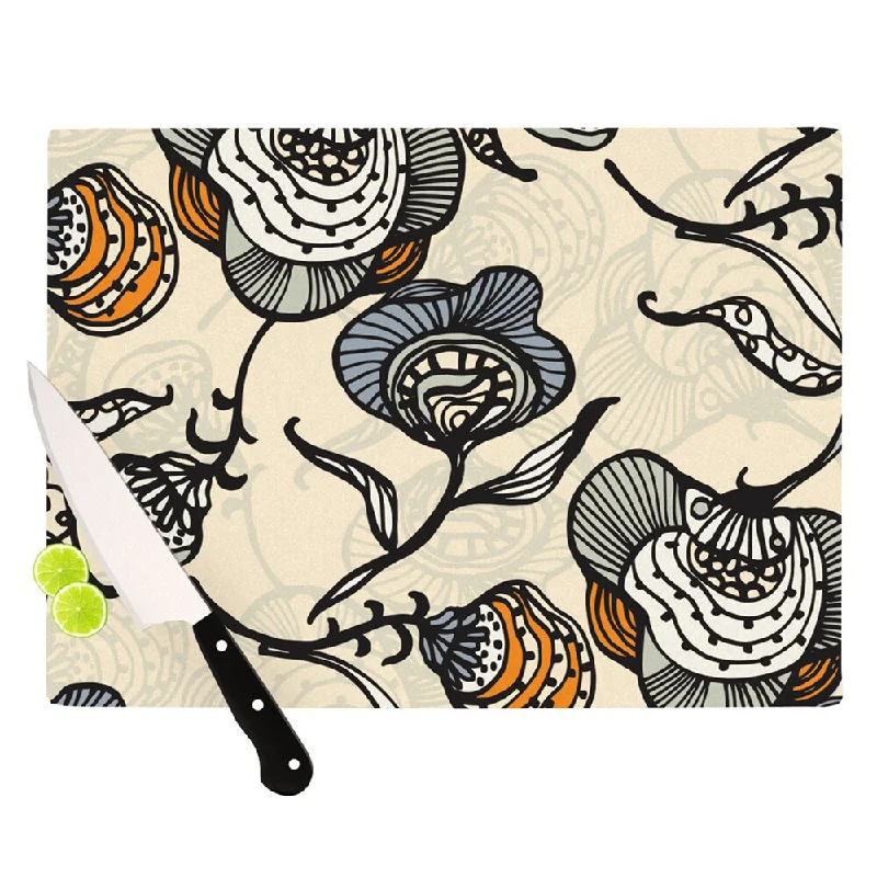 KESS InHouse Gill Eggleston 'Future Nouveau' Tan Floral Cutting Board