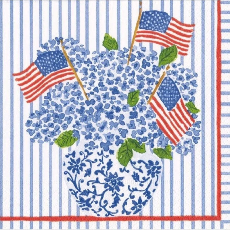 Flags and Hydrangeas Cocktail Napkin by Caspari