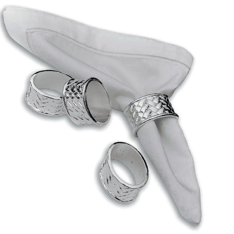 SALE Oval Braided Silver Plated Napkin Rings Set of 4