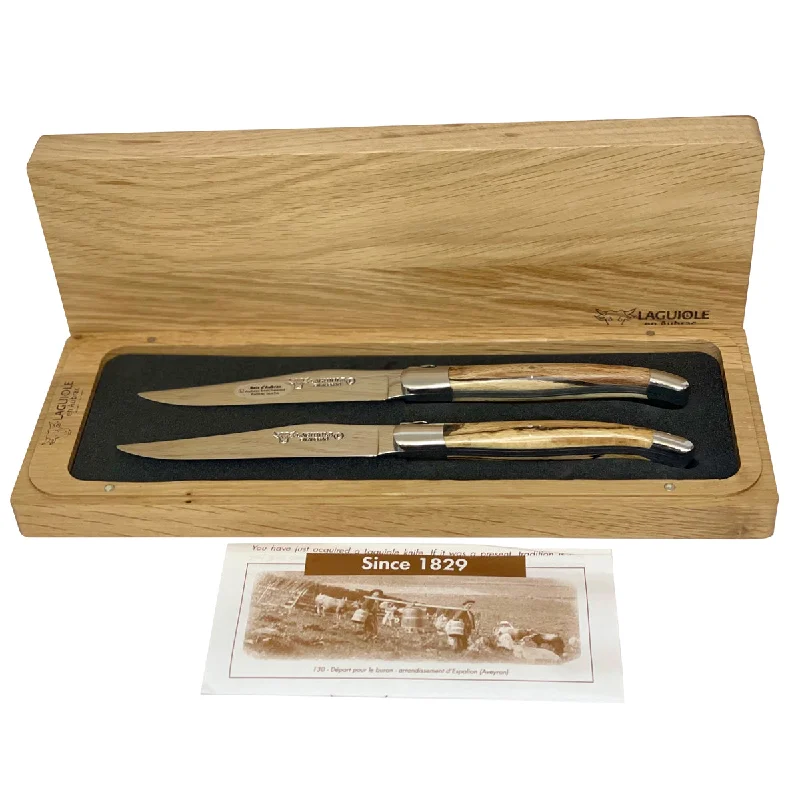 Laguiole en Aubrac Handcrafted 2-Piece Steak Knife Set with Aubrac Wood Handles