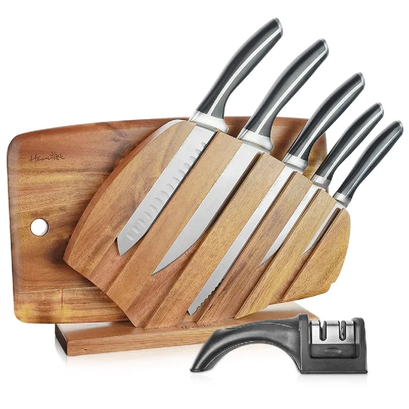 Knife Set - 7 Pcs Kitchen Knife Set with Cutting Board & Sharpener, High-Carbon Stainless Steel Knife Block Set, Chef Knife Set