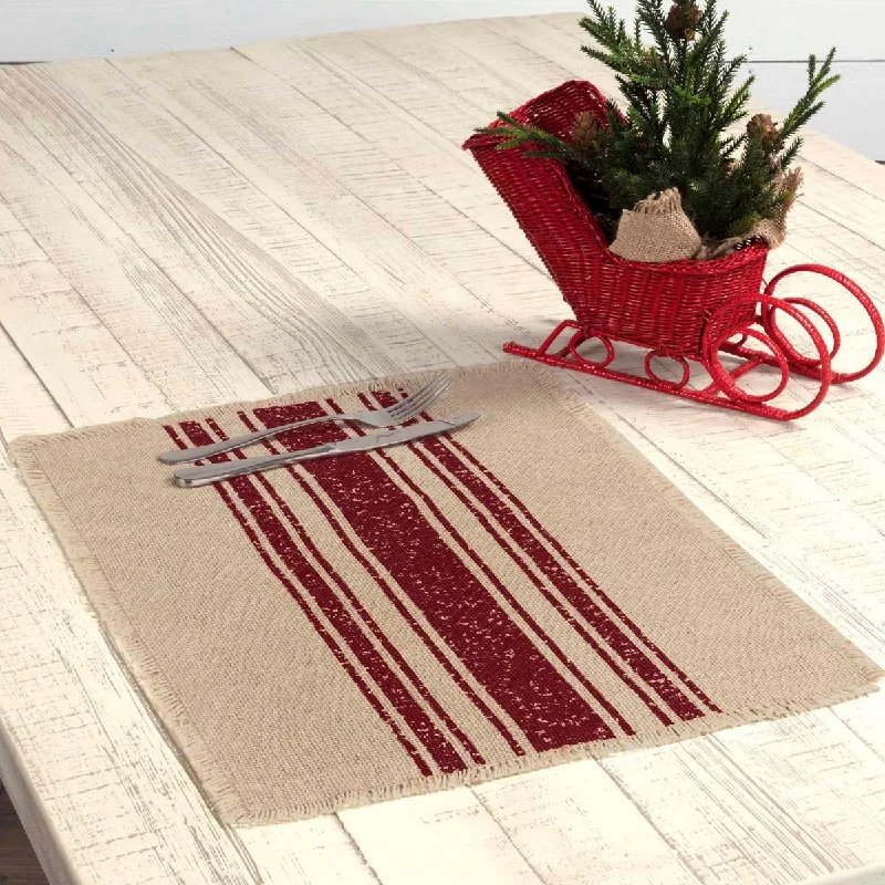 Vintage Burlap Stripe Red Placemat Set of 6 VHC Brands