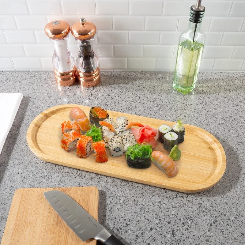 Bamboo Serving Tray- Wooden Oval Dinnerware Cheese and Bread Board or Appetizer and Charcuterie Platter by Classic Cuisine