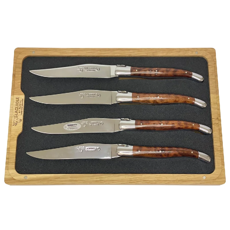 Laguiole en Aubrac Handcrafted 4-Piece Steak Knife Set With Amourette Snakewood Handle