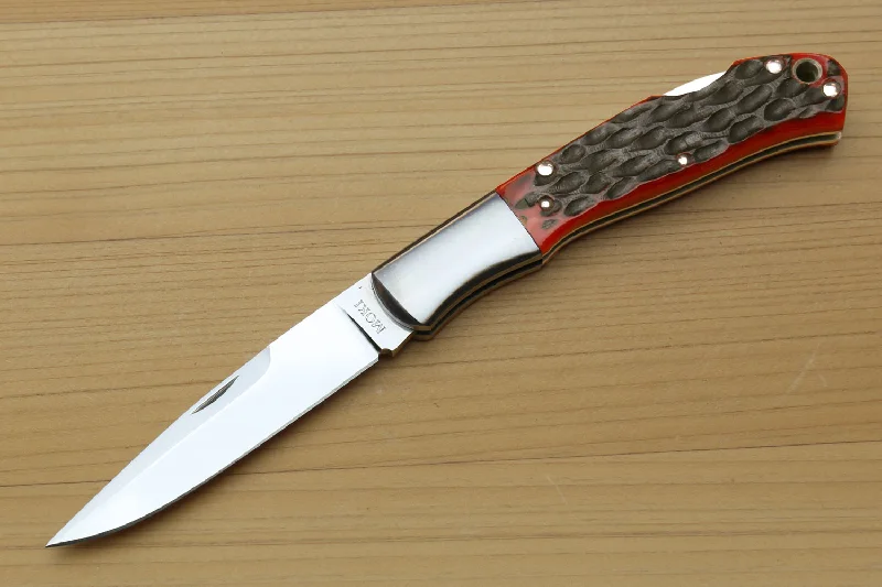 Moki VG-10 Stainless Steel Mirror Polished Lockback Folding Pocket Knife with Red Jigged Bone(Size: Large)