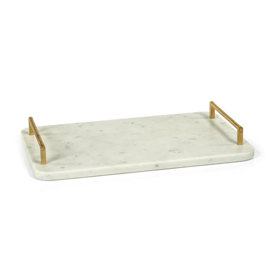 Andria Marble Tray with Gold Metal Handles