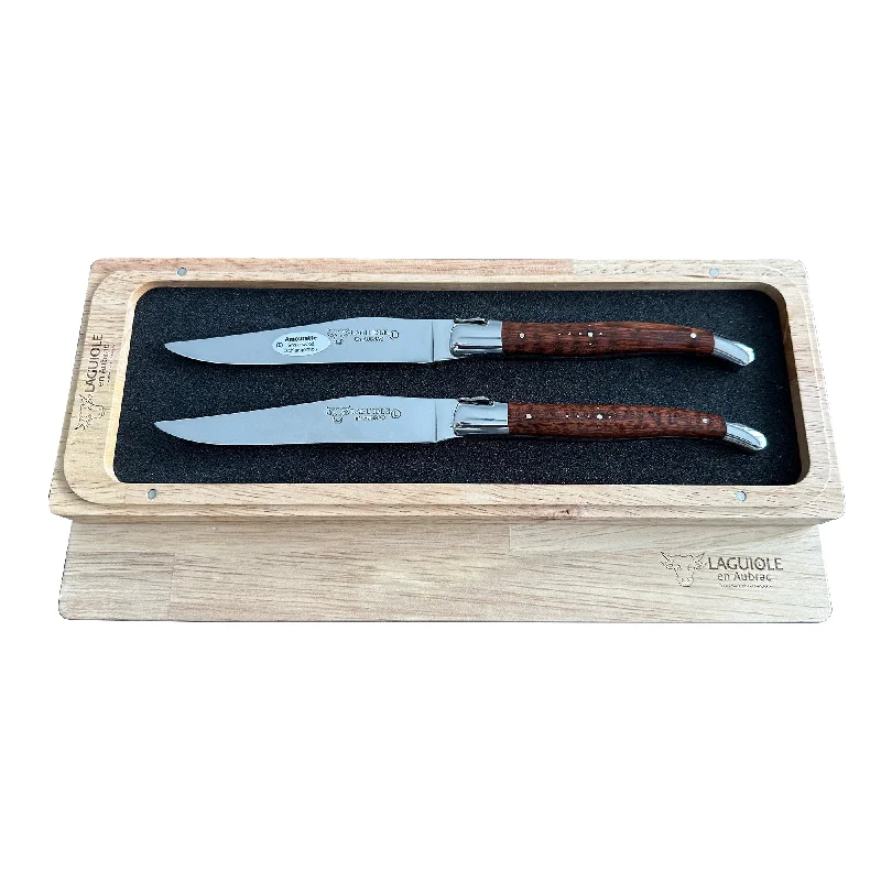 Laguiole en Aubrac Handcrafted 2-Piece Steak Knife Set with Amourette/Snake Wood Handles