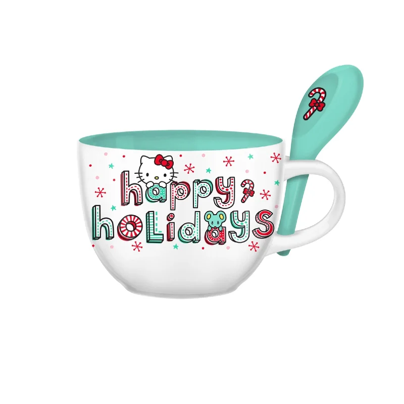 Hello Kitty Happy Holidays 24oz Ceramic Soup Mug w/ Spoon - NEW RELEASE