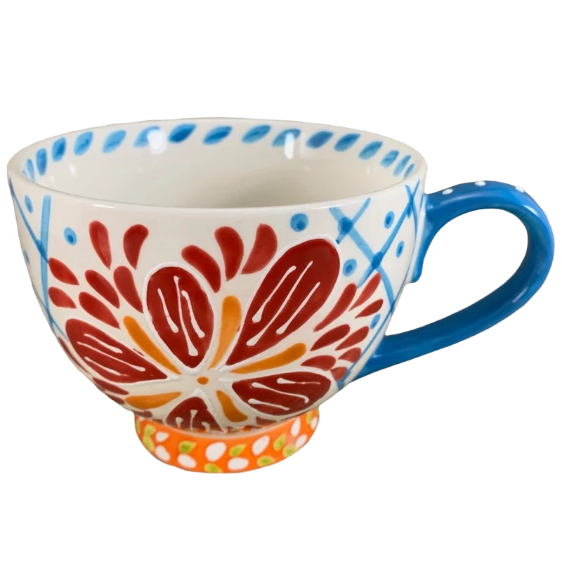 Artistic Accents Embossed Floral With Blue Polka Dot Handle Mug Coastline Imports