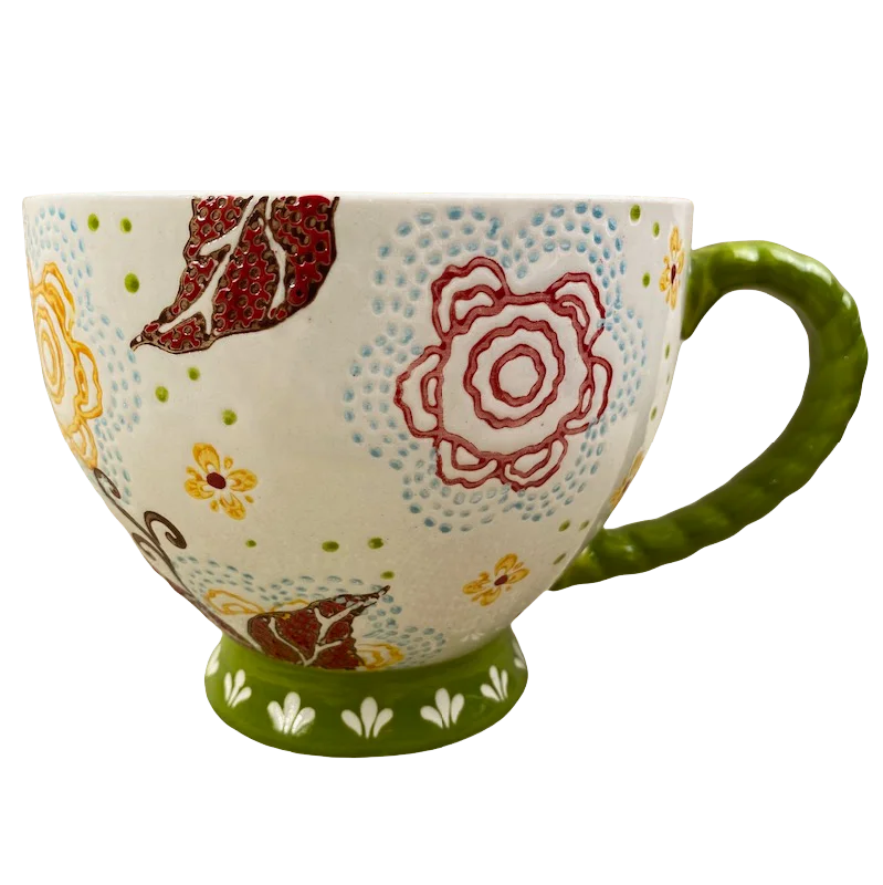 Artistic Accents Embossed Floral With Green Handle Mug Coastline Imports