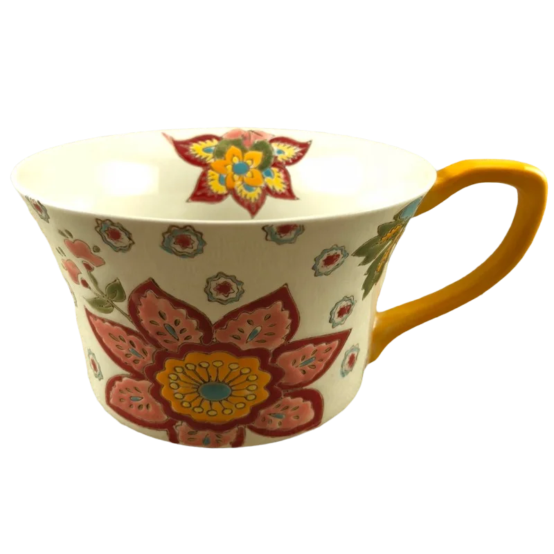 Artistic Accents Embossed Floral With Yellow Handle Mug Coastline Imports