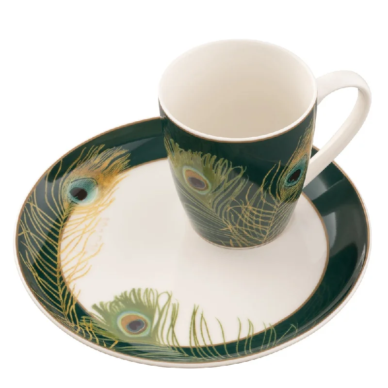 Aynsley Peacock Feather Mug & Tray Set