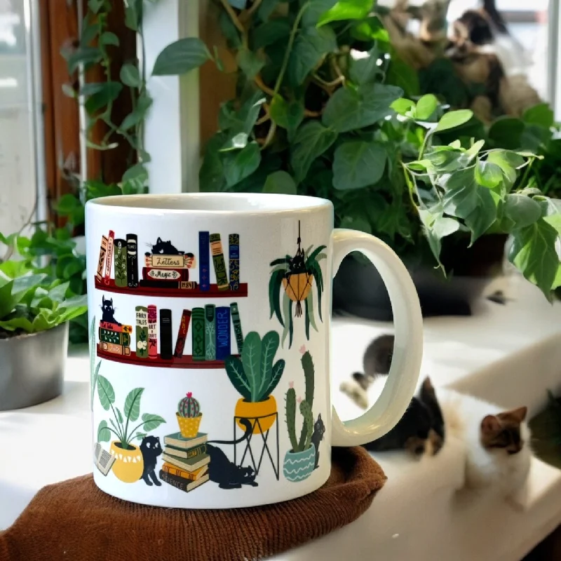 Cat Tales with Plants & Books 11oz Ceramic Mug