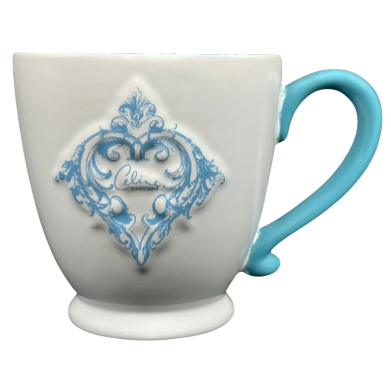 Celine Dion Embossed Fancy Blue Heart Pedestal Mug