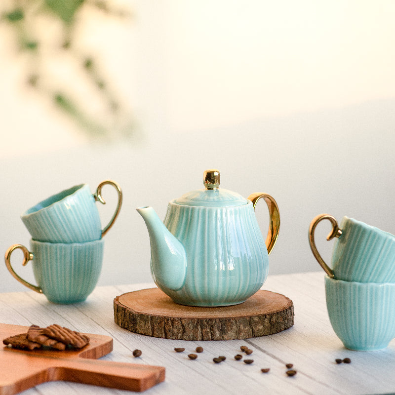 Timeless Teal Tea Cup & Kettle Set