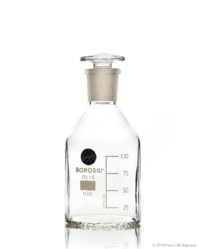 Borosil® Clear Reagent Bottles with Stoppers - 125mL - 19/26 - CS/50