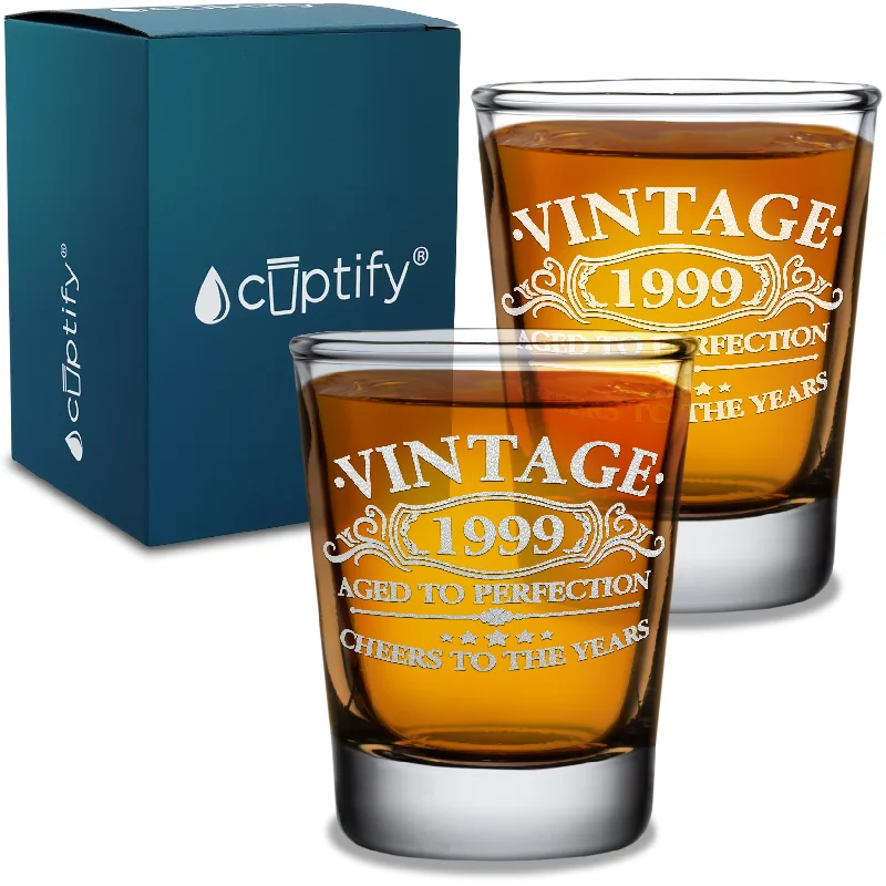 22nd Birthday Gift Vintage Aged To Perfection Cheers To 22 Years 1999 2oz Shot Glasses - Set of 2