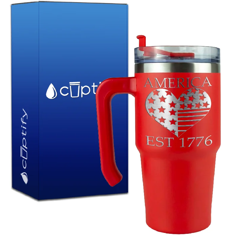 America Est 1776 Heart on 20oz 4th of July Travel Mug