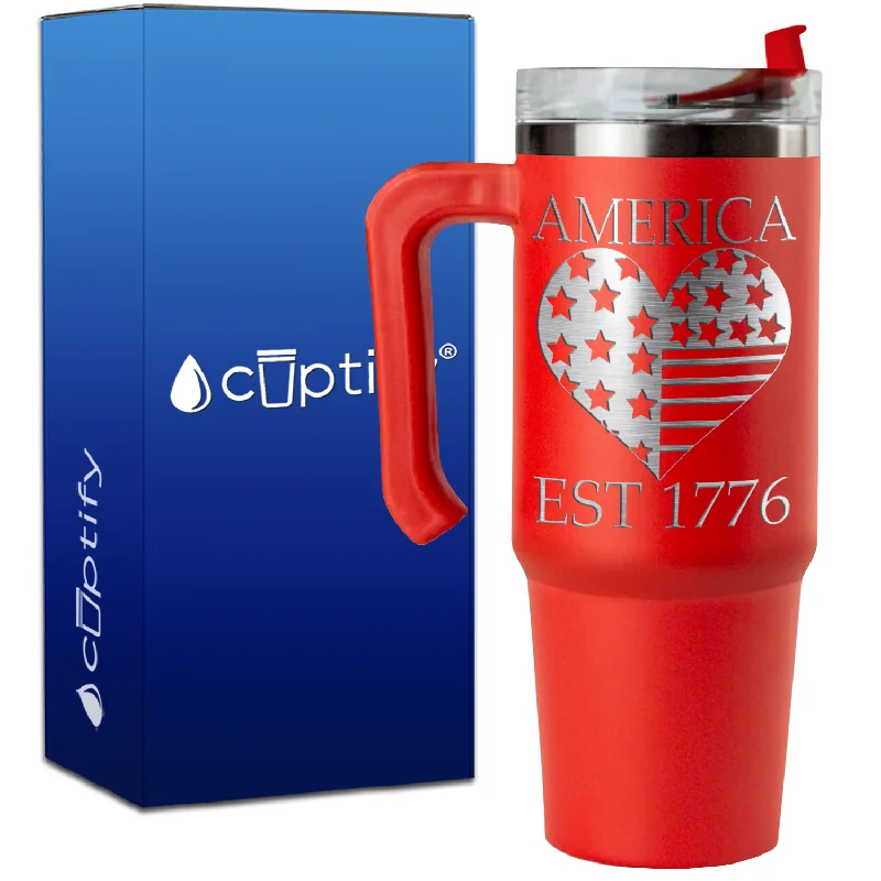 America Est 1776 Heart on 30oz 4th of July Travel Mug