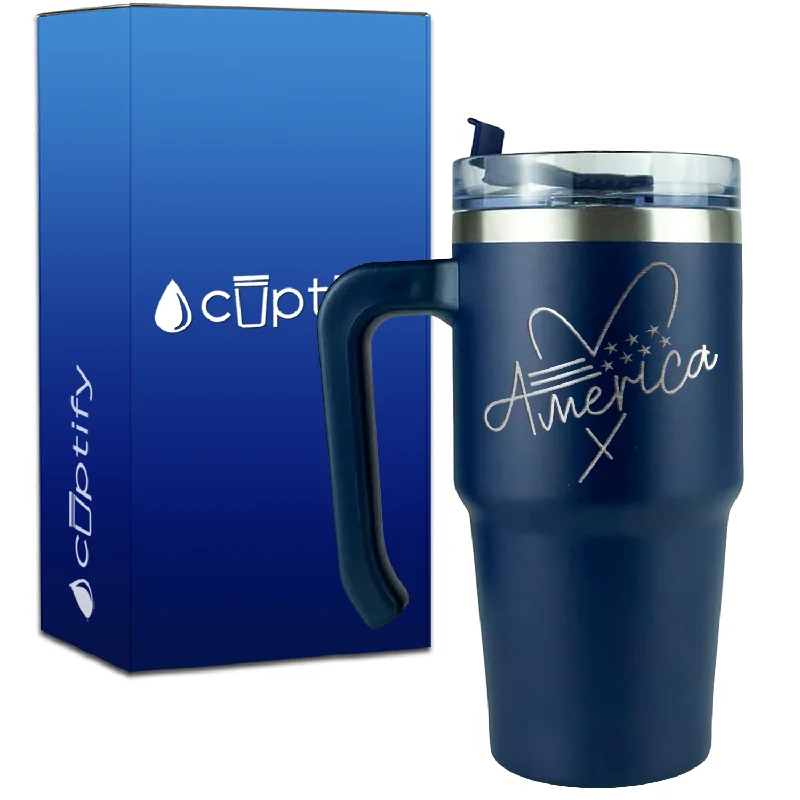 America Heart on 20oz 4th of July Travel Mug