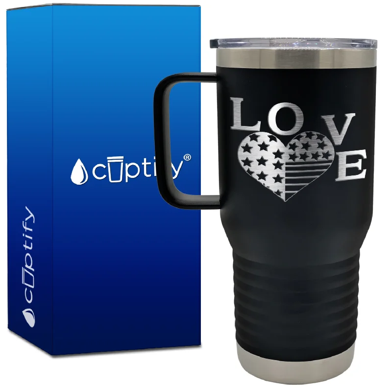 America Love Heart 20oz 4th of July Travel Mug