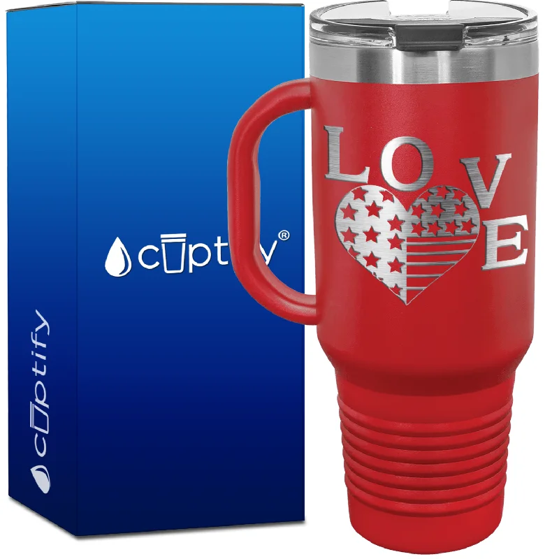 America Love Heart 40oz 4th of July Travel Mug