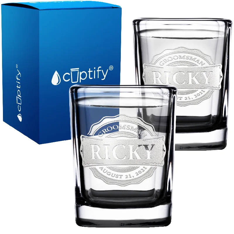 Personalized Groomsman Circle 2oz Square Shot Glasses - Set of 2