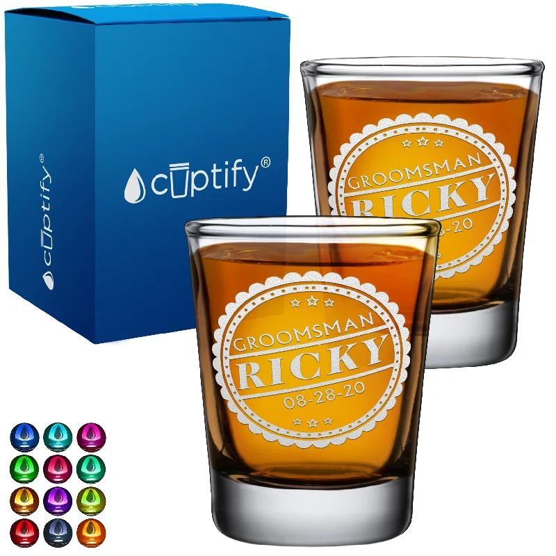 Personalized Groomsman Crest 2oz Shot Glasses - Set of 2