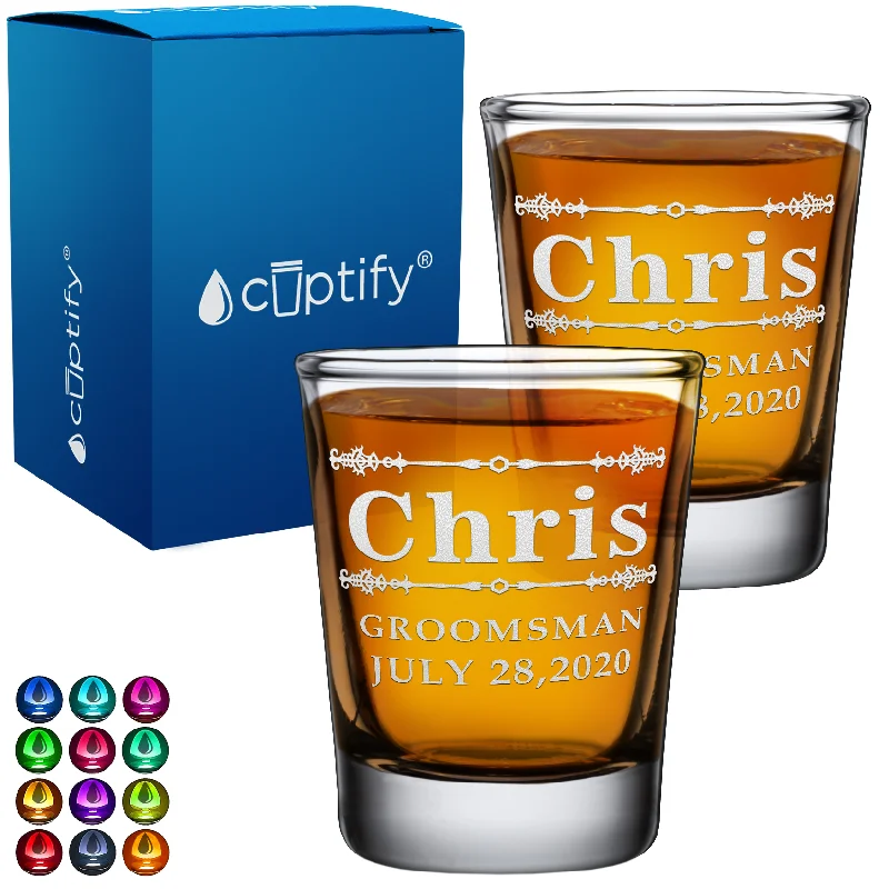 Personalized Groomsman Elegant 2oz Shot Glasses - Set of 2