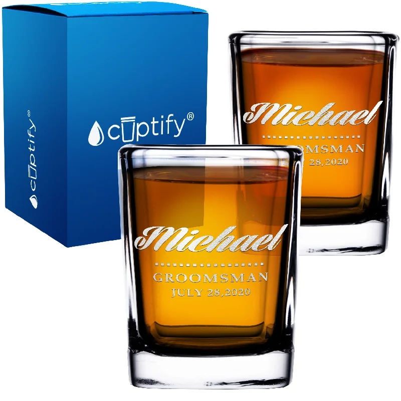 Personalized Groomsman 2oz Square Shot Glasses - Set of 2