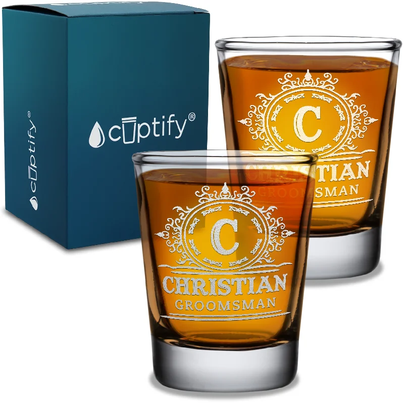 Personalized Groomsman Initial 2oz Shot Glasses - Set of 2