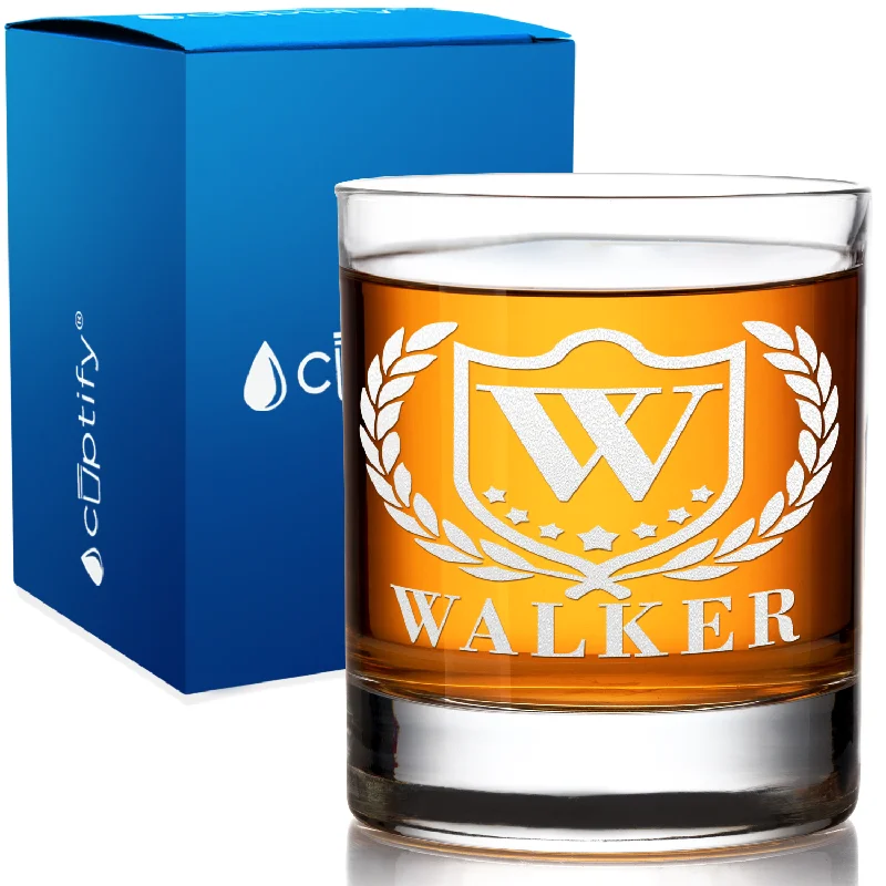 Personalized Monogram Initial and Name with Laurels 10.25oz Whiskey Glass