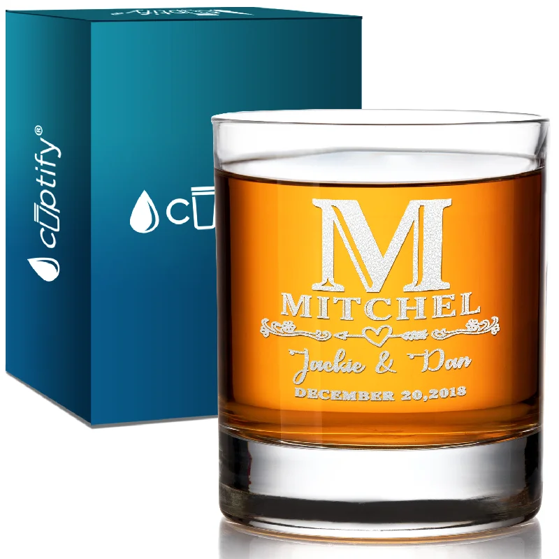 Personalized Monogram Initial Name with Anniversary Date 10.25oz Whiskey Glass