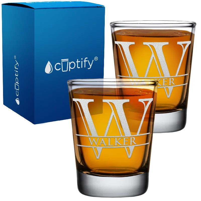 Personalized Split Script Initial and Name 2oz Shot Glasses - Set of 2